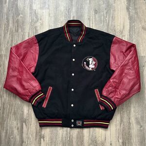 Vintage NCAA FSU Florida State University Leather Wool Reversible Jacket Size XL